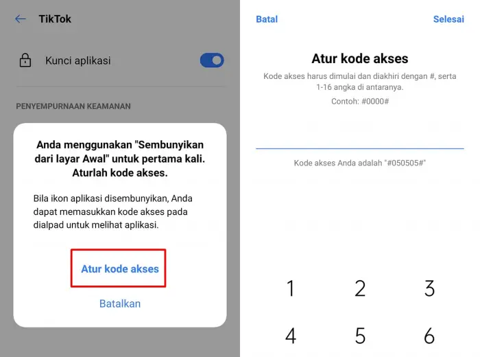 Mengatur Kode Akses Aplikasi Tersembunyi