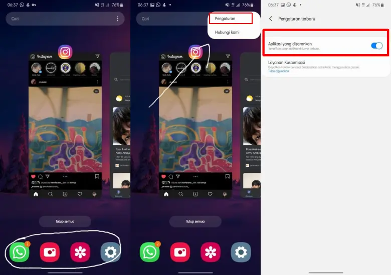 Hilangkan aplikasi direkomendasikan Recent Apps