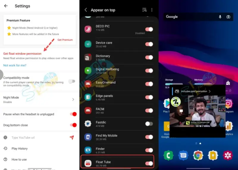 Cara PIP Youtube Dengan Float Tube