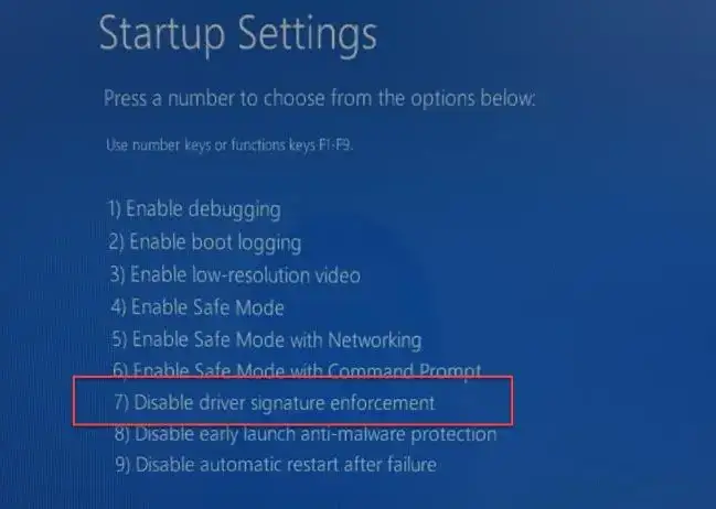 Disable Driver Signature Enforcement
