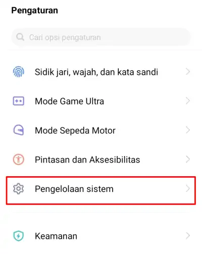 Masuk Ke Pengaturan Pengelola Sistem Vivo
