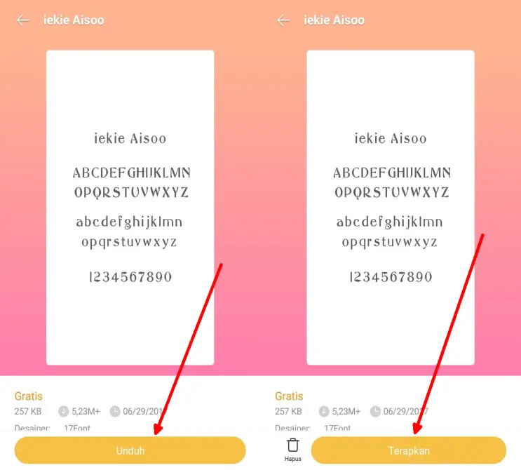 Download dan terapkan font iekie