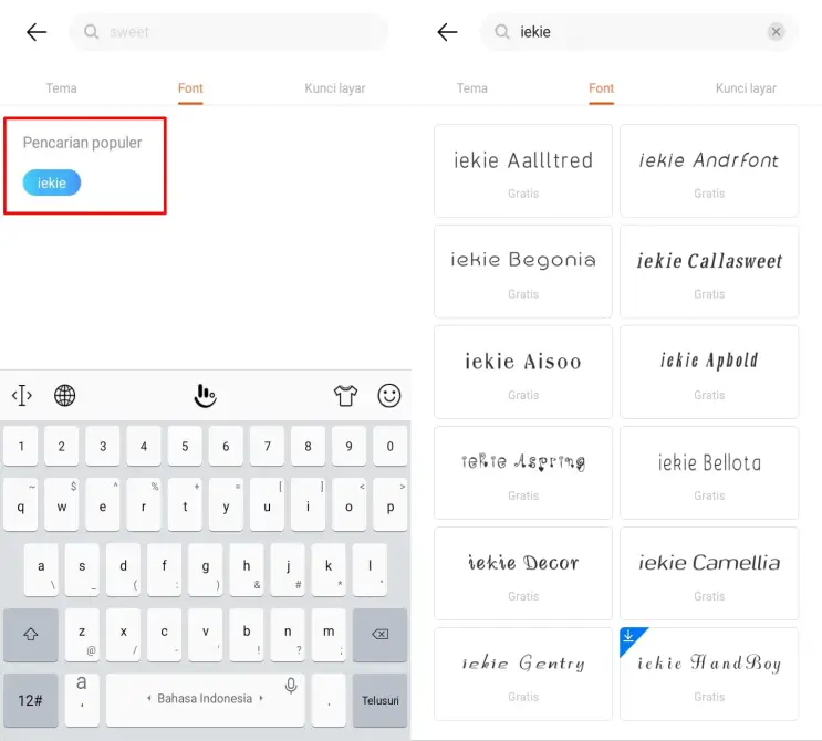 Nama Font iekie Vivo