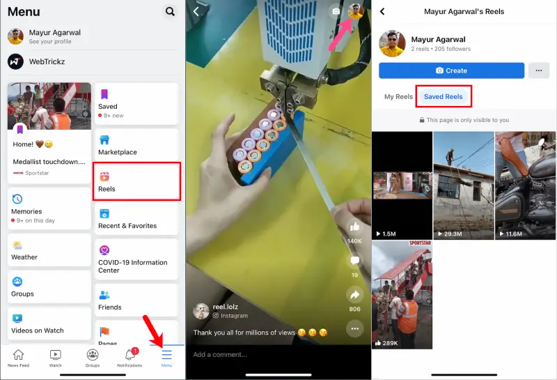 Melihat Reels yang Disimpan di FB