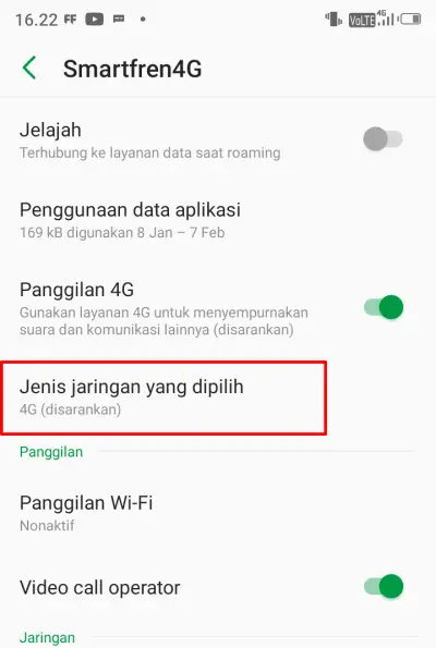 Pengaturan 4G Disarankan