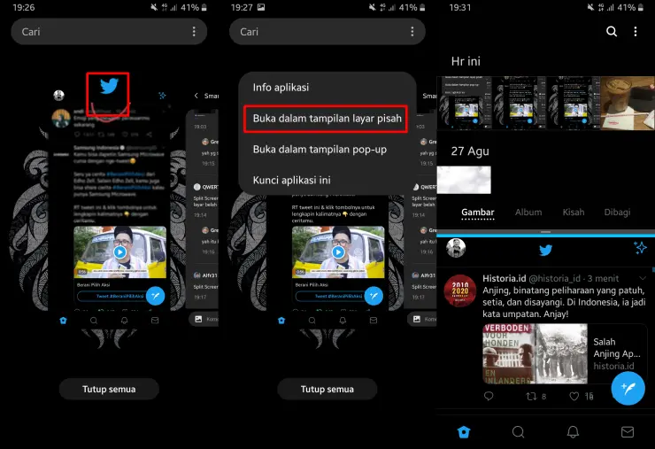 Split Screen Samsung A20 Tombol Menu