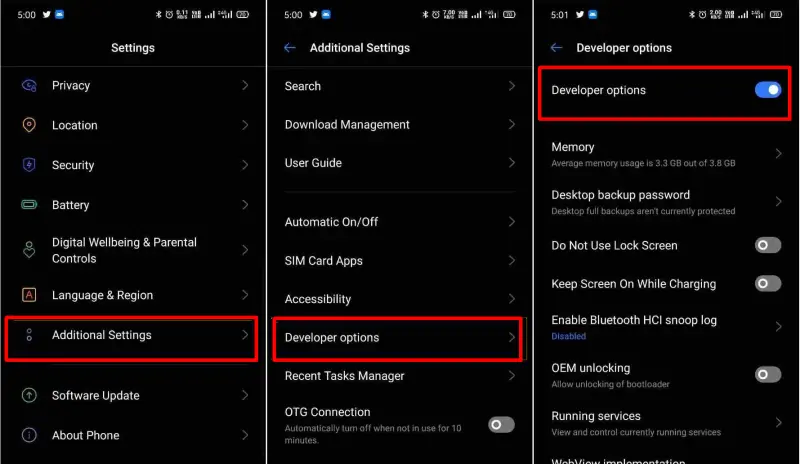 Menu Developer Option Realme