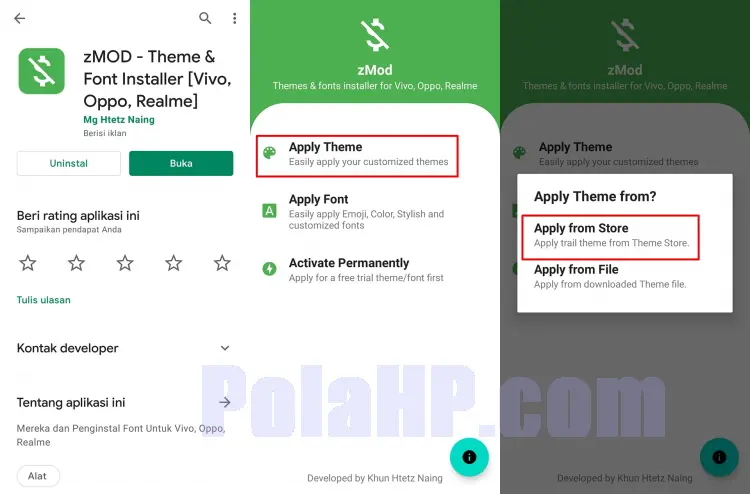 Opsi Apply Theme di zMod