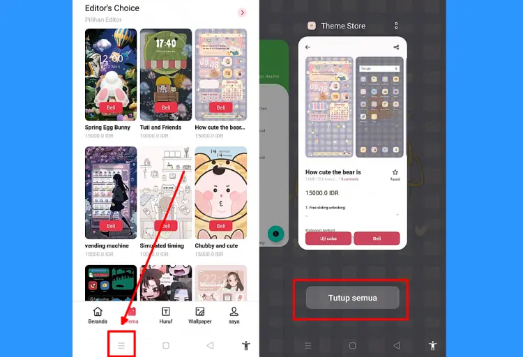 Tutup Theme Store via Recent Apps