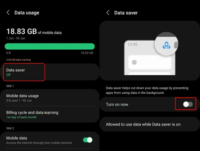 Mematikan Penghemat Data Samsung